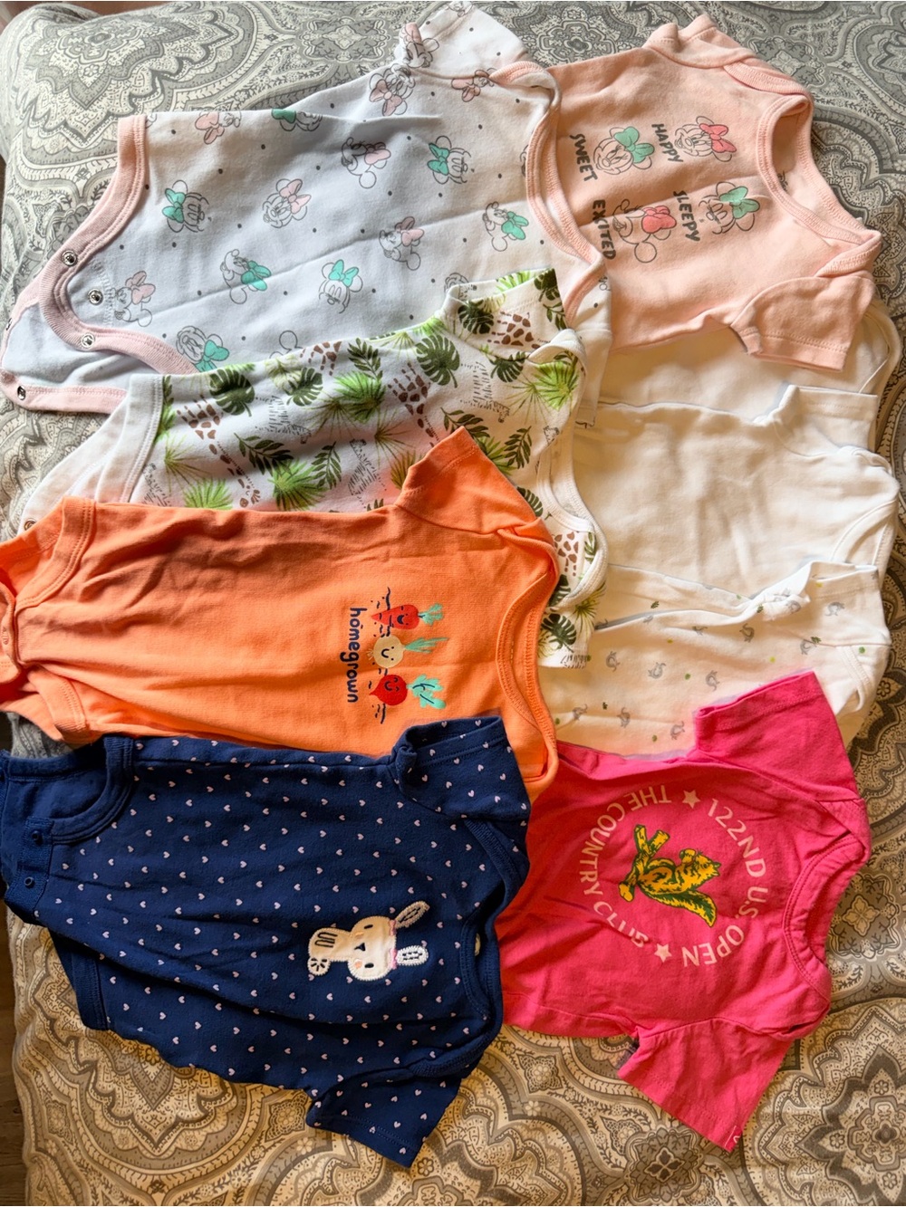 Mixed Baby Girl 0-3 Month Onesies Set - Pink, Peach, Orange, White, Navy, Green